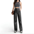 L'Audacieux – Pantalon Large Taille Haute en Simili Cuir