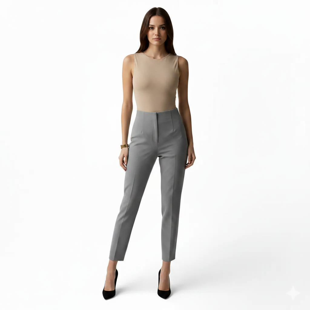 Pantalon tailleur femme, coupe crayon, taille haute