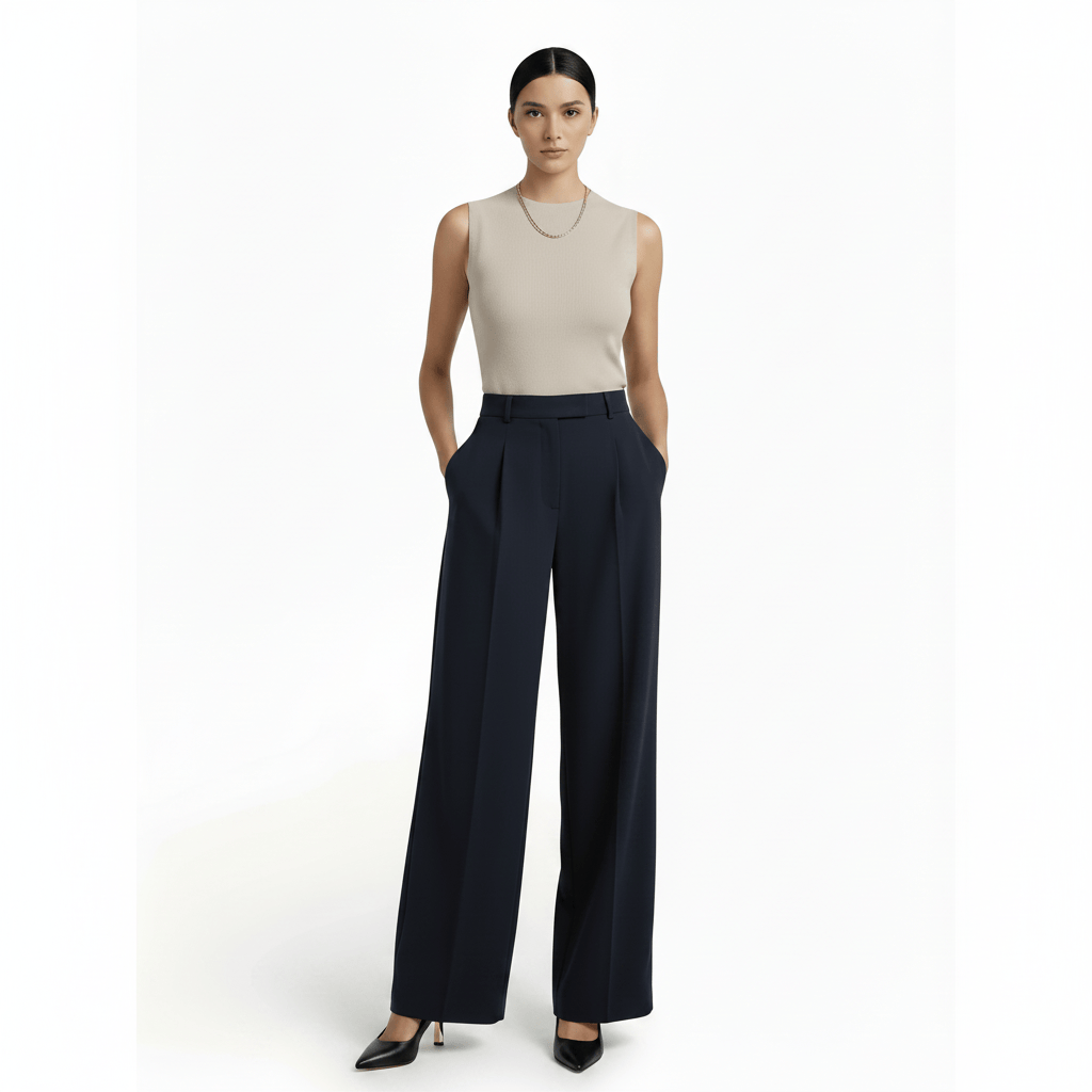 Pantalon tailleur femme, jambes larges
