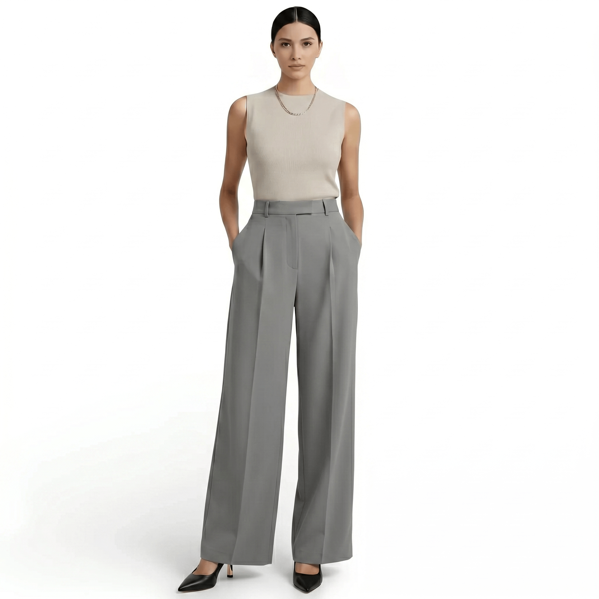 Pantalon tailleur femme, jambes larges