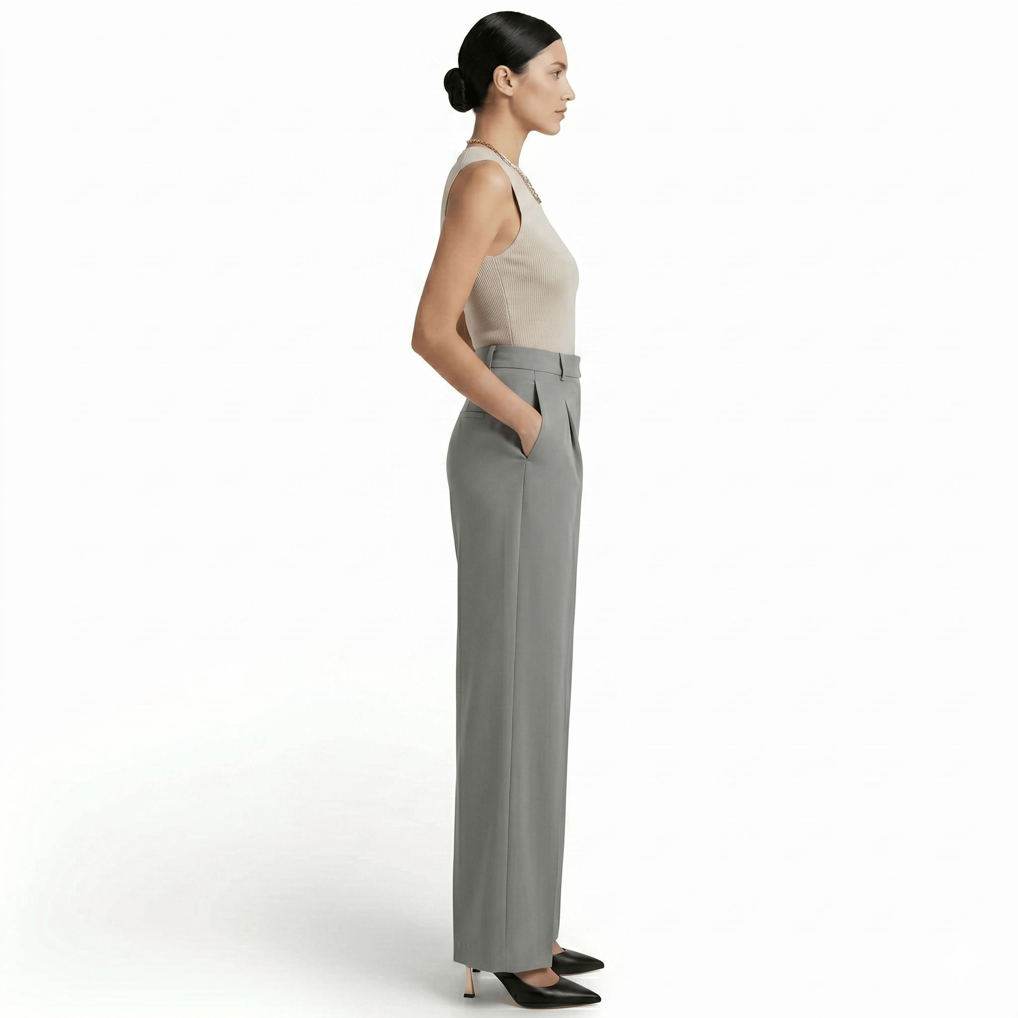 Pantalon tailleur femme, jambes larges