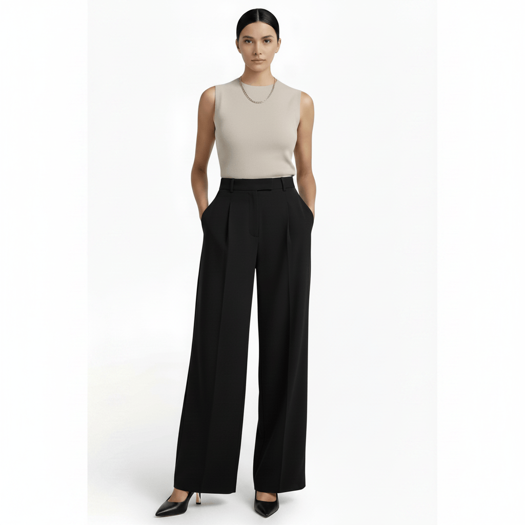 Pantalon tailleur femme, jambes larges