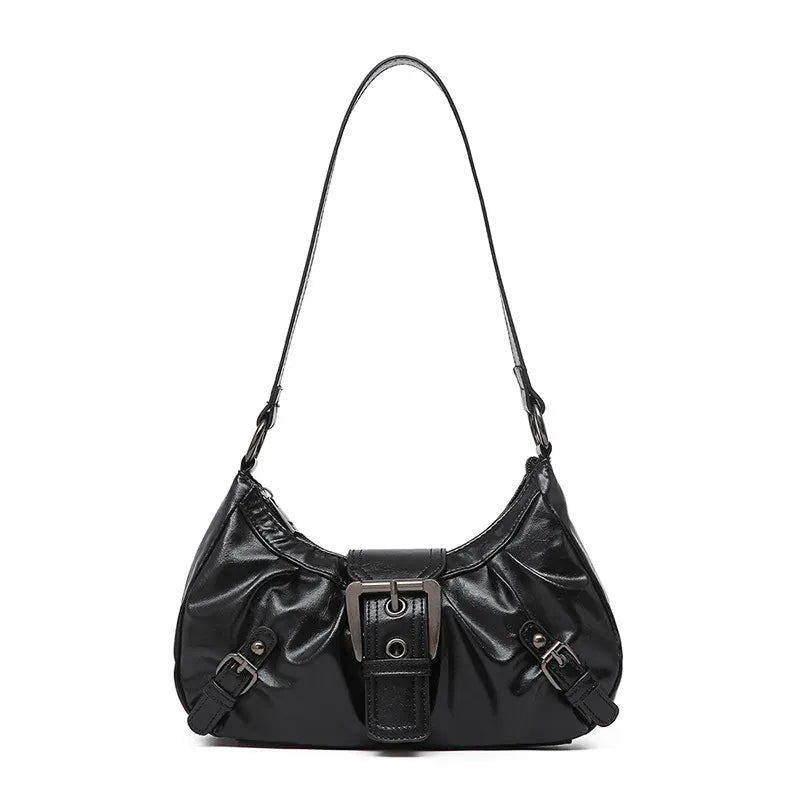 Petit Sac à Main Demi-Lune Souple Noir Brillant LUNAVIA PANTS