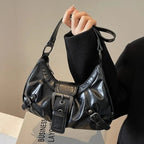 Petit Sac à Main Demi-Lune Souple Noir Brillant LUNAVIA PANTS