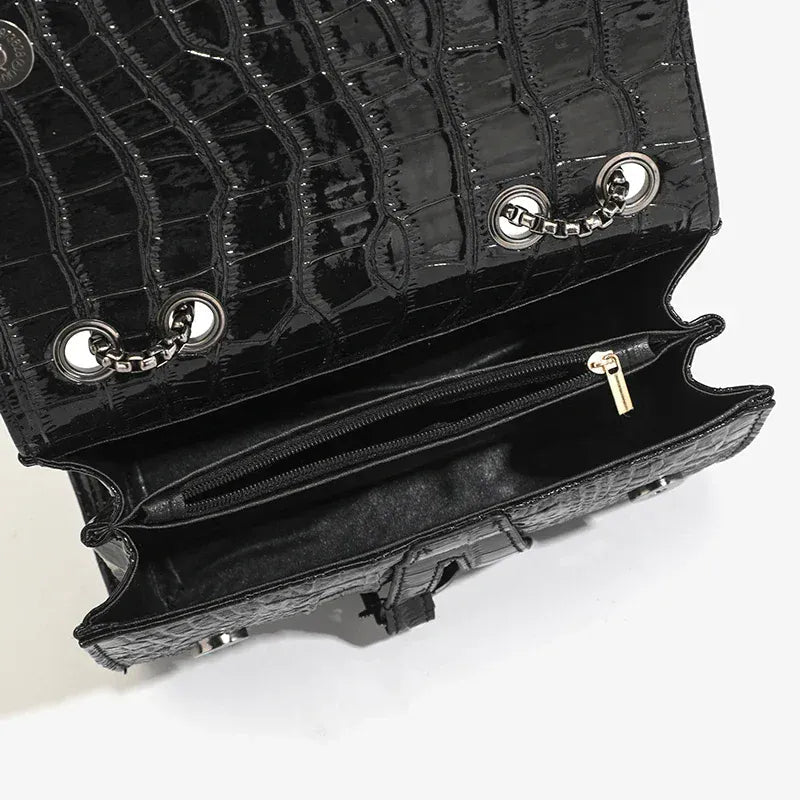 Petit Sac bandoulière à Rabat Multipoche Noir Brillant LUNAVIA PANTS