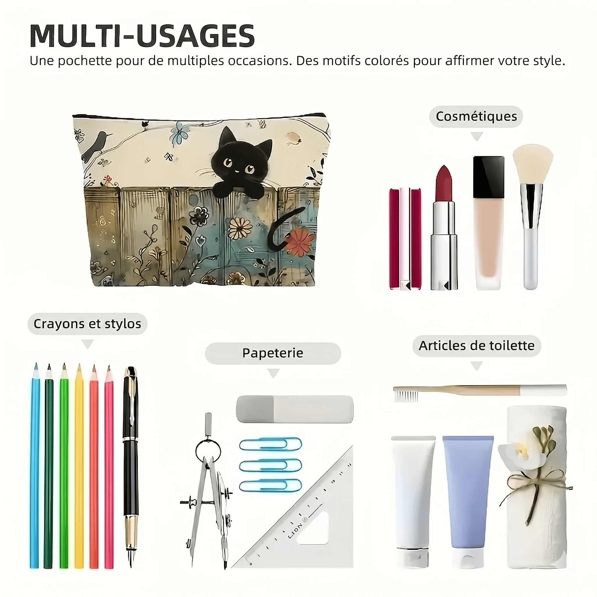 Pochette Zippée Multi-Usages Imprimé Chat Mignon LUNAVIA PANTS