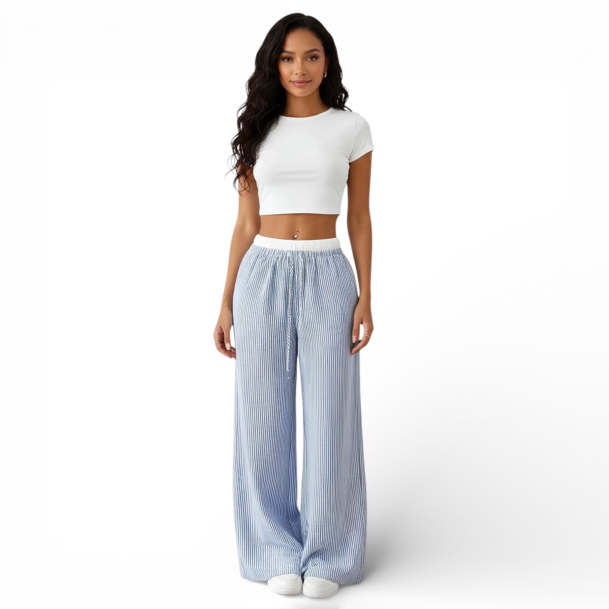 Pantalon large tissé à rayures