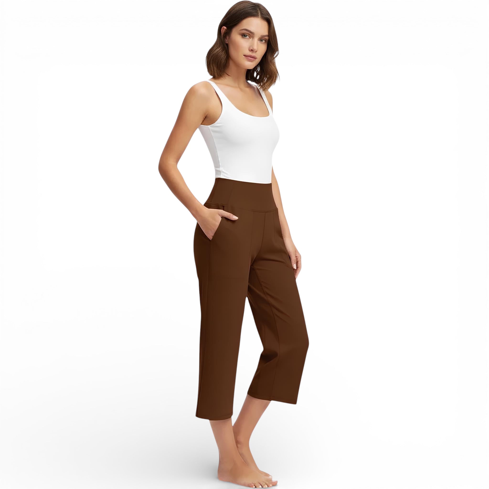 Pantalon taille haute-longueur 3/4  -style décontracté coupe active