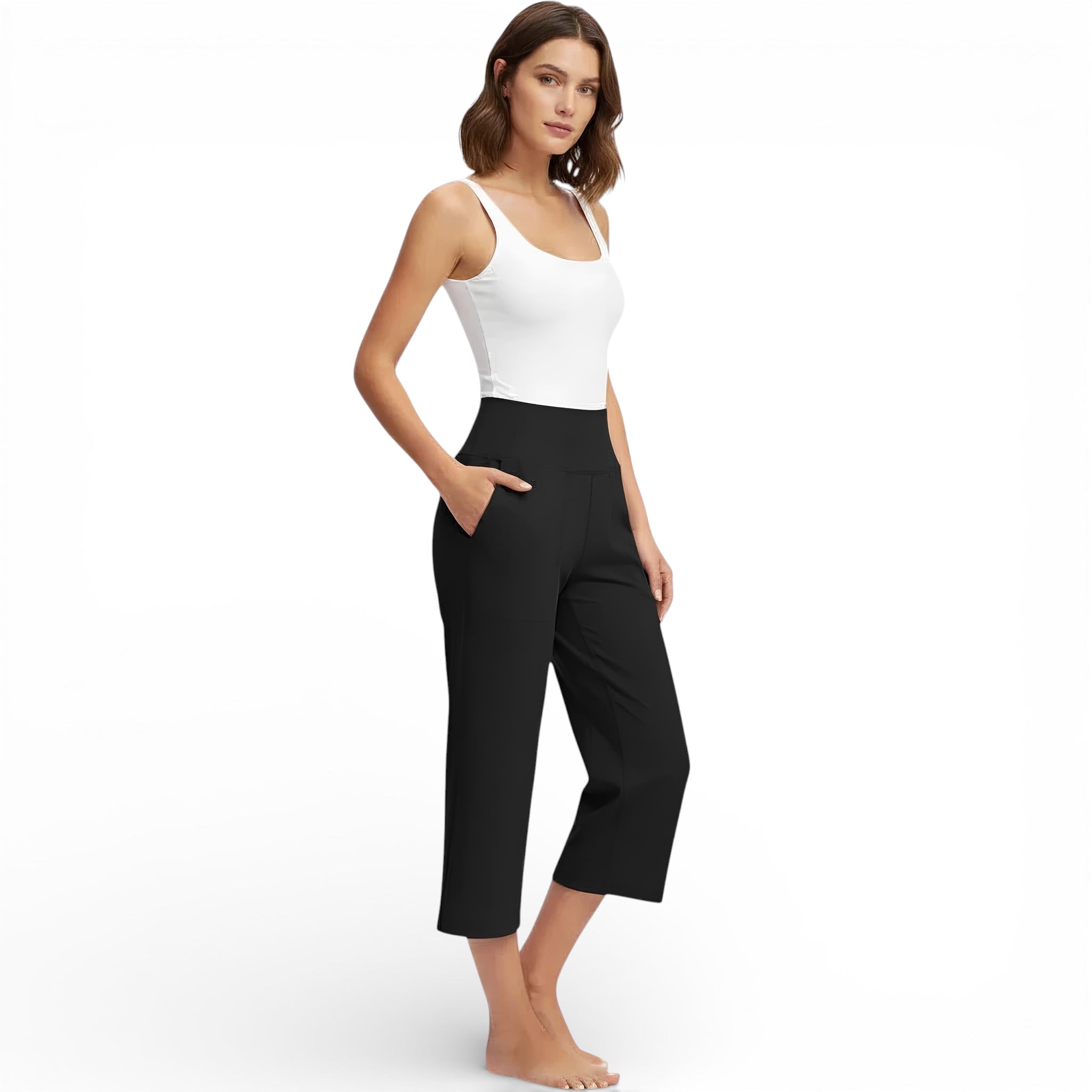 Pantalon taille haute-longueur 3/4  -style décontracté coupe active
