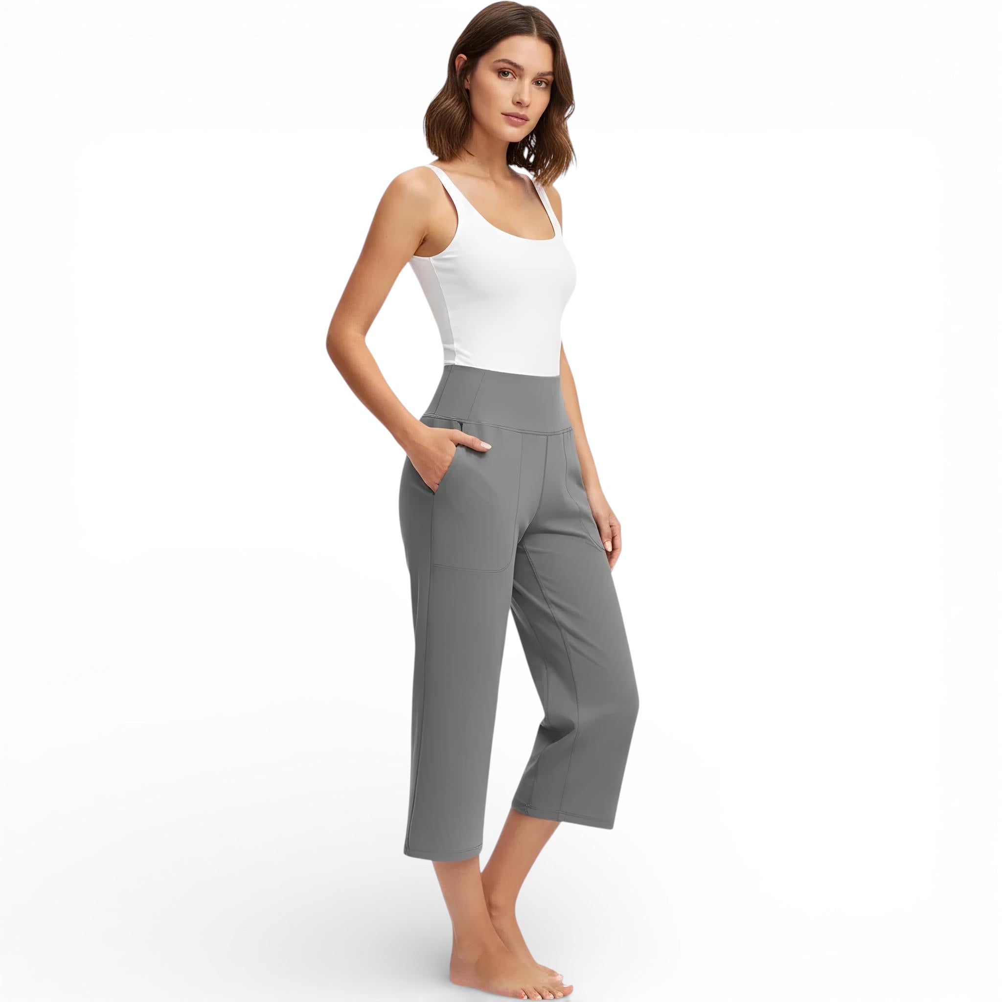 Pantalon taille haute-longueur 3/4  -style décontracté coupe active