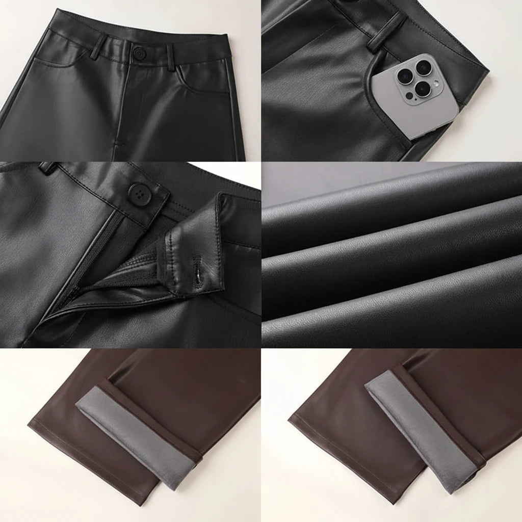 L'Audacieux – Pantalon Large Taille Haute en Simili Cuir