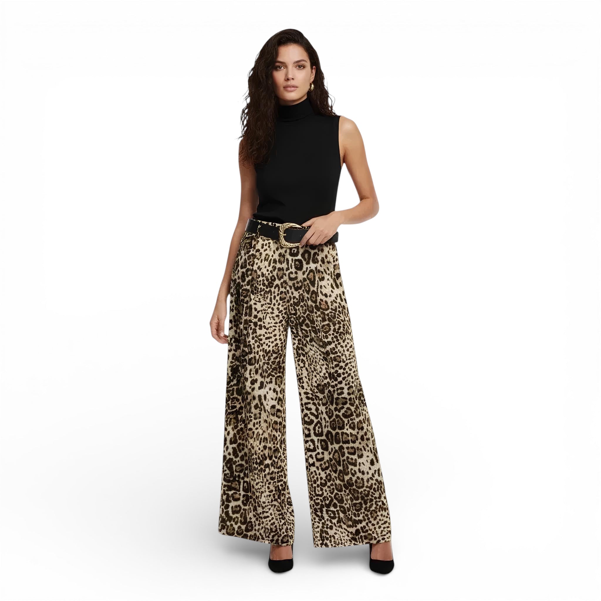 Pantalon taille haute-coupe large