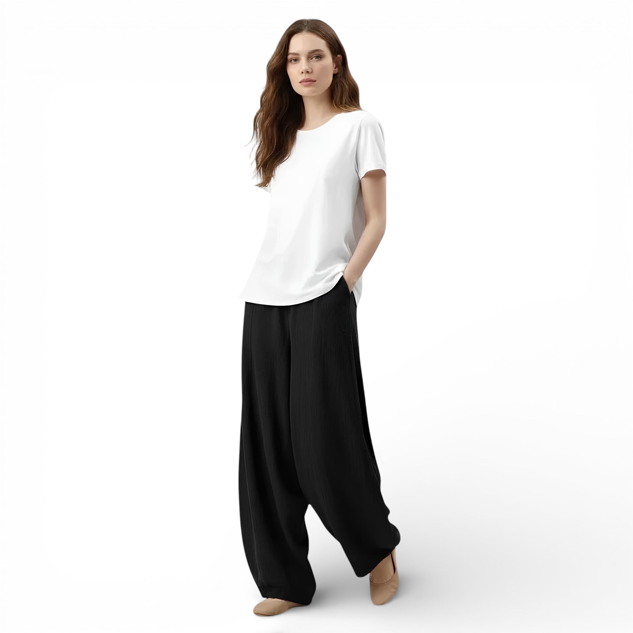 Pantalon bouffant en lin mélangé style vintage