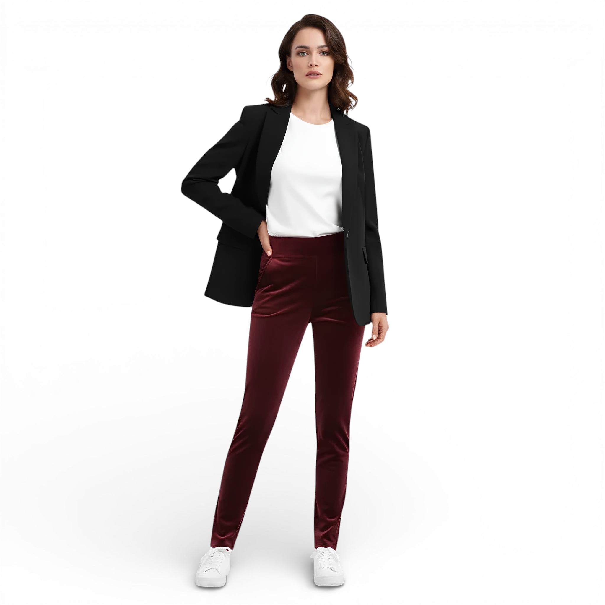 Pantalon crayon en velours doublé polaire - taille haute