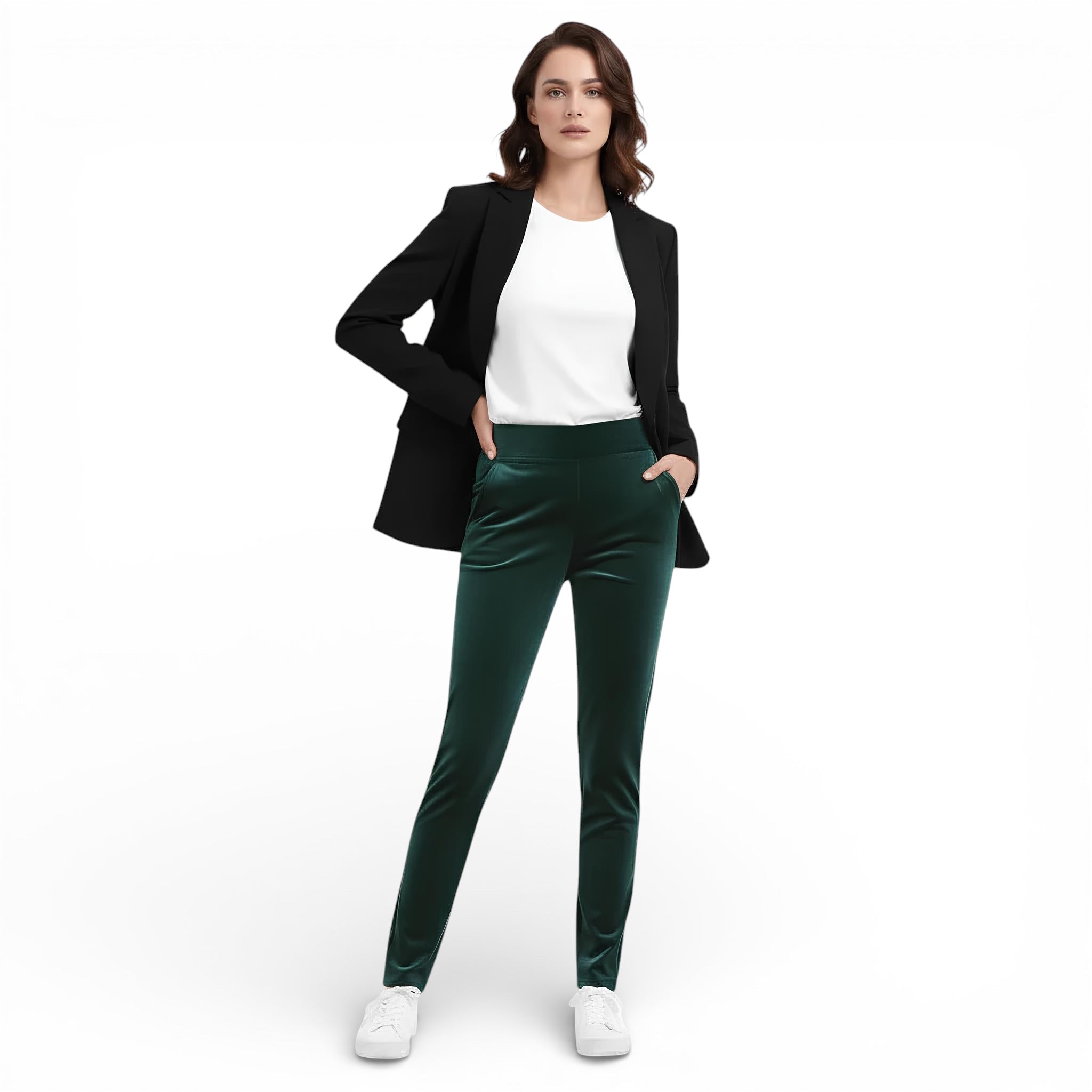 Pantalon crayon en velours doublé polaire - taille haute