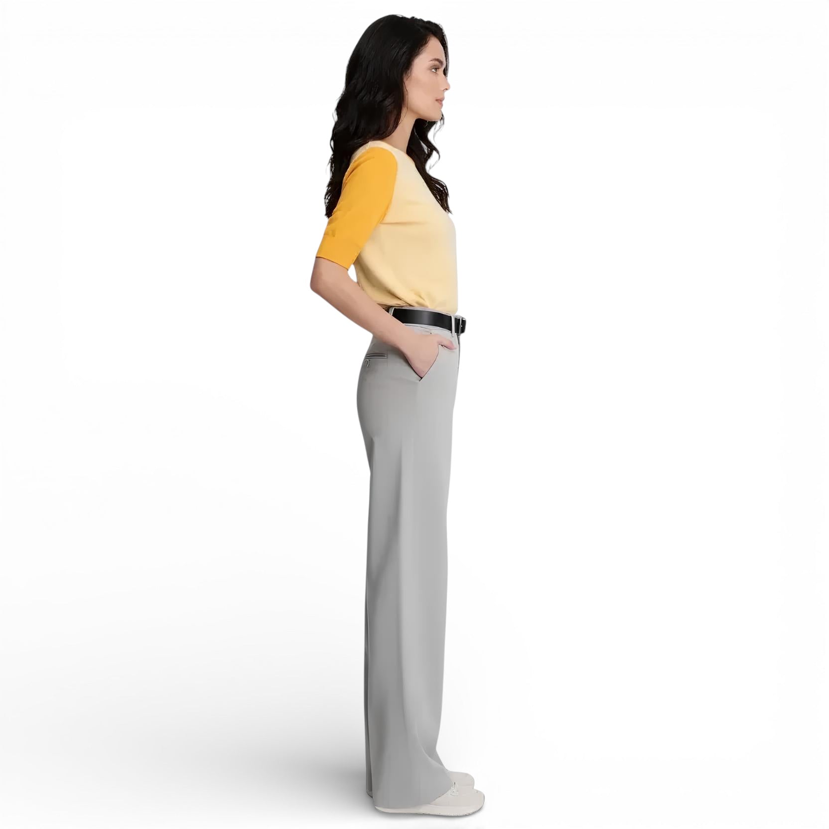 Pantalon jeans large-taille haute-lame droite