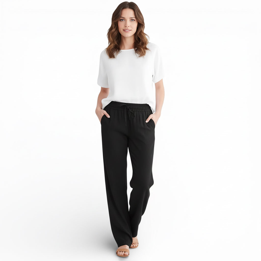 Pantalon en Lin mélangé taille élastiquée - coupe classique