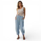 Pantalon  lin mélangé style "boho" vintage taille haute