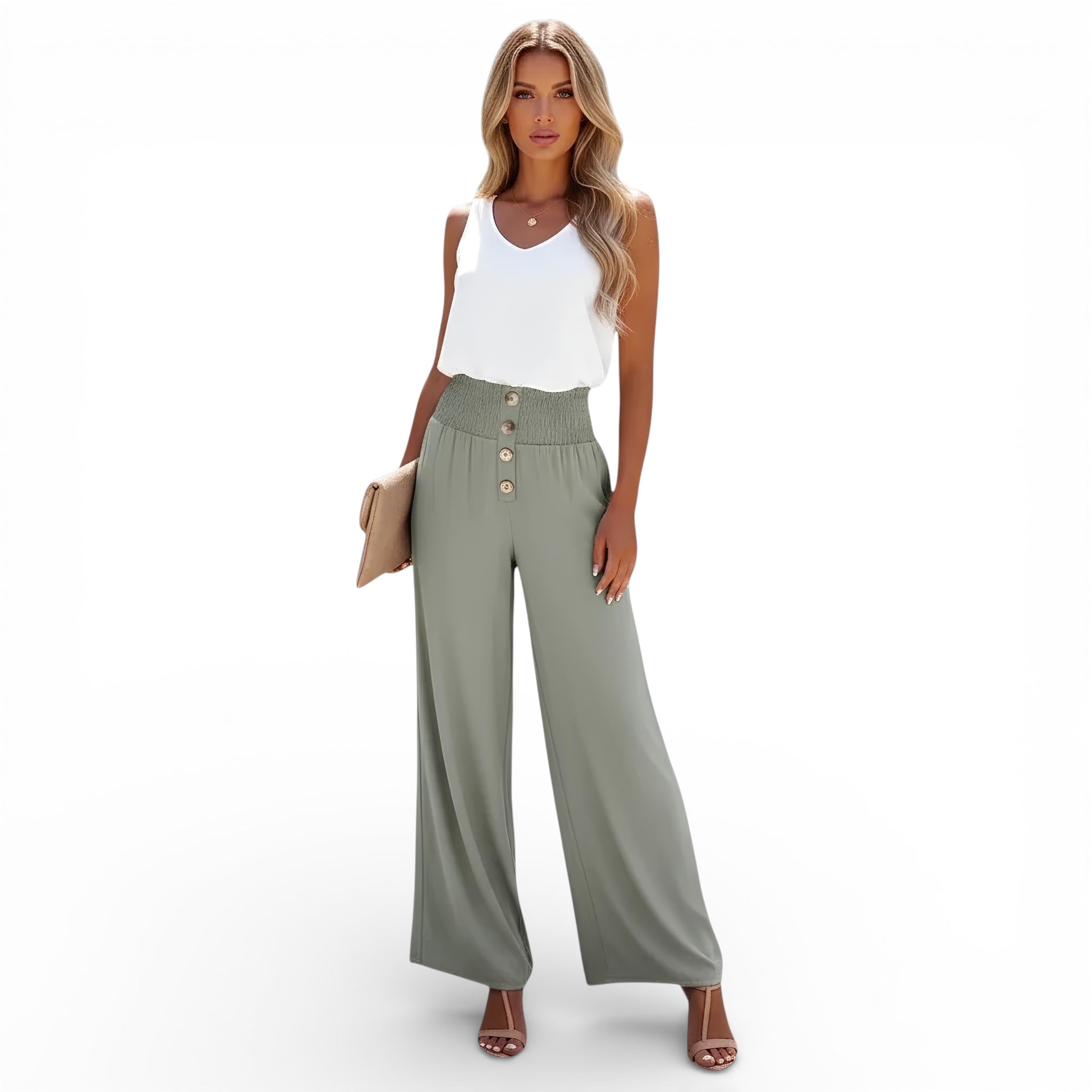 Pantalon lin mélangé taille haute