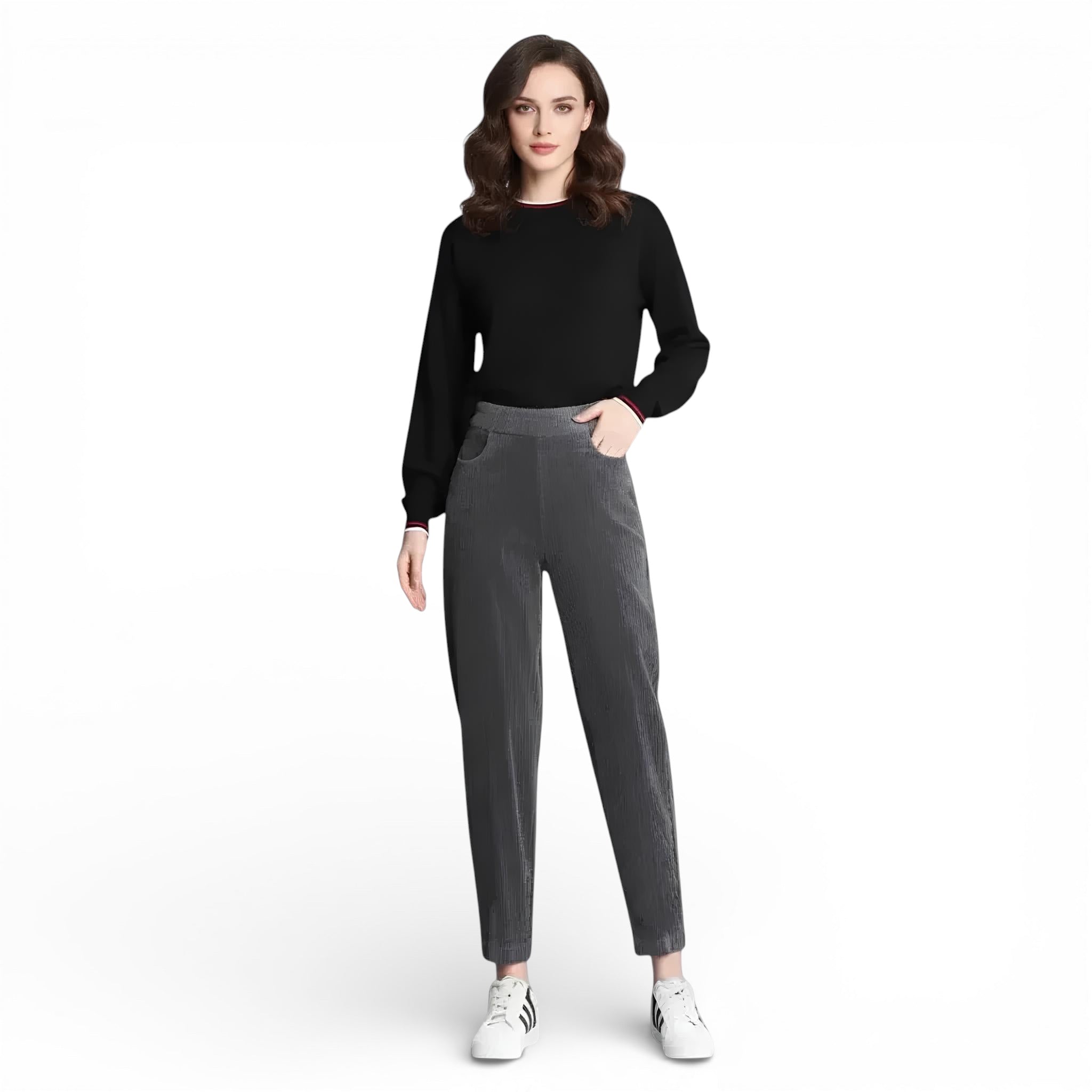 Pantalon en velours côtelé - taille haute - doublure en peluche