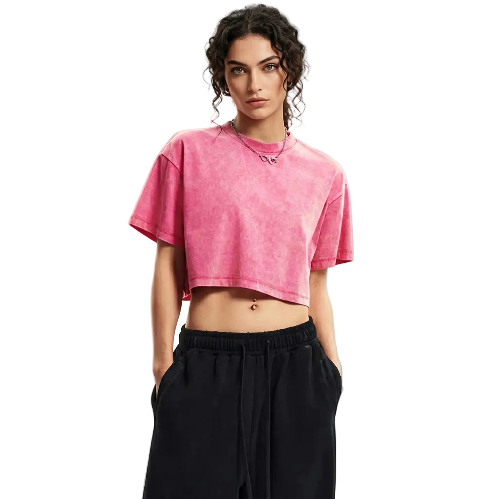T-shirt Court Effet Délavé Vintage - Crop Top Oversize Streetwear