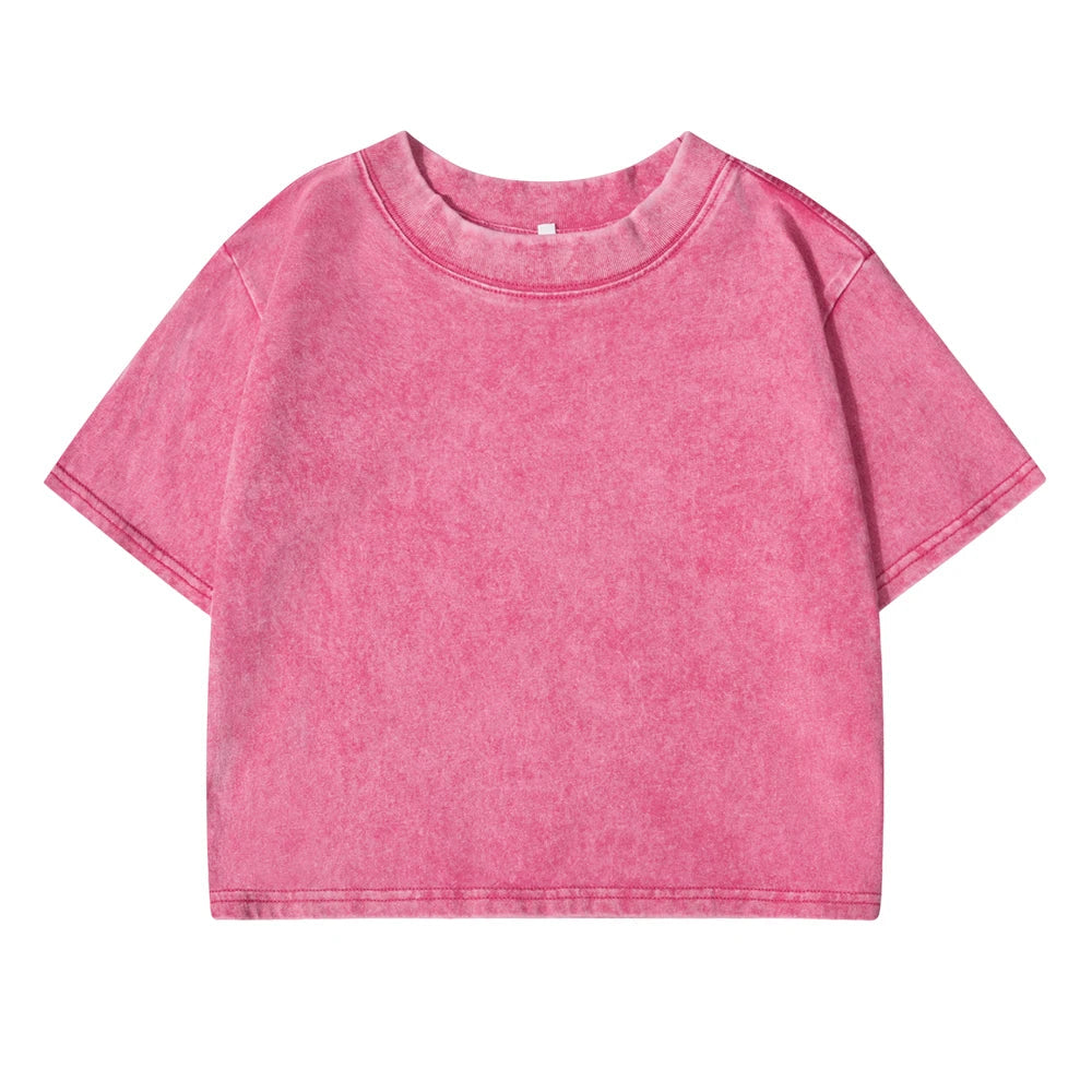 T-shirt uni slim délavé pour femme, en coton doux, manches courtes, vêtement tendance pour femme LUNAVIA PANTS