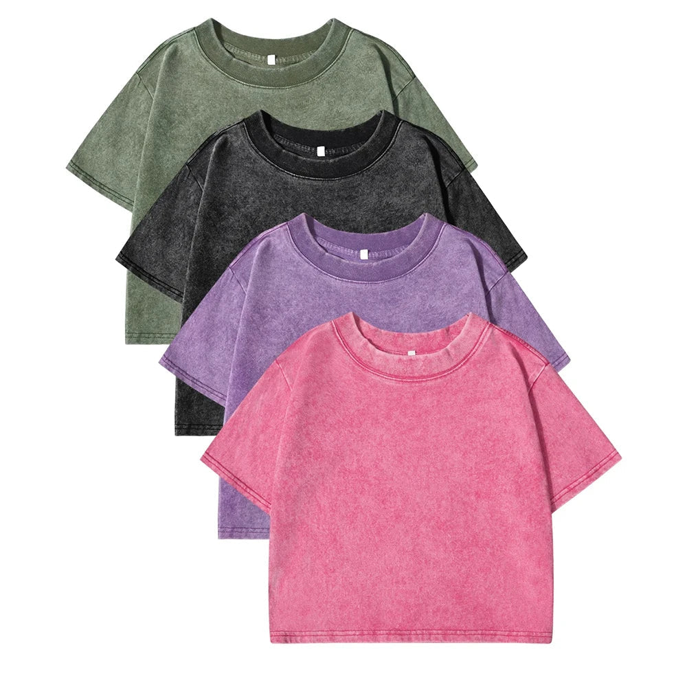 T-shirt uni slim délavé pour femme, en coton doux, avec strass, manches courtes, vêtement tendance pour femme LUNAVIA PANTS