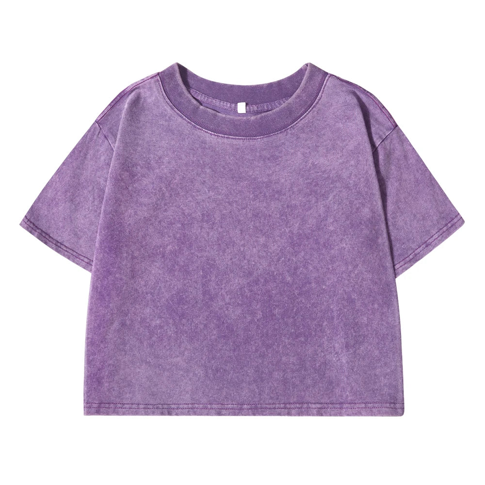 T-shirt uni slim délavé pour femme, en coton doux,  manches courtes, vêtement tendance pour femme LUNAVIA PANTS