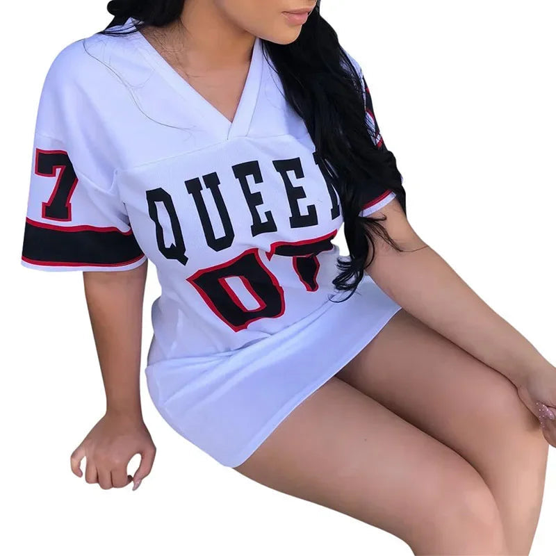 Vêtements européens et américains Été 07 LeTTer imprimé T-shirt mi-long V Pull à col en soie de lait doux pour la peau ShorT-sl... LUNAVIA PANTS