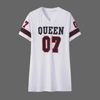 Vêtements européens et américains Été 07 LeTTer imprimé T-shirt mi-long V Pull à col en soie de lait doux pour la peau ShorT-sl... LUNAVIA PANTS