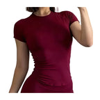  Haut de sport à manches courtes pour femmes, haut de yoga, vêtements d'entraînement, t-shirt de sport, vêtements de fitness, hauts de course serrés LUNAVIA PANTS