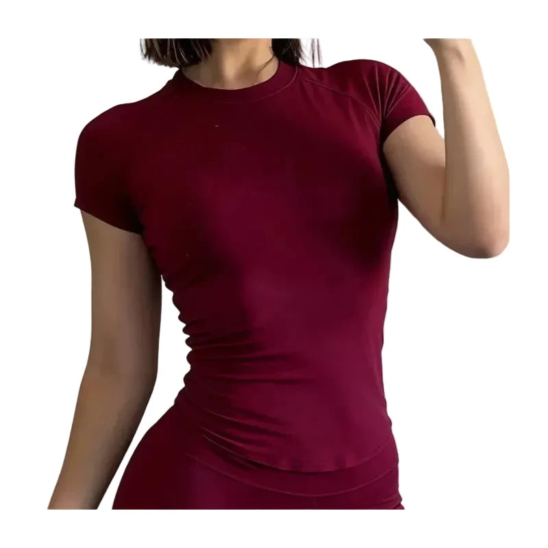  Haut de sport à manches courtes pour femmes, haut de yoga, vêtements d'entraînement, t-shirt de sport, vêtements de fitness, hauts de course serrés LUNAVIA PANTS