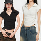 Coton été Sexy femmes t-shirt maigre mince basique solide haut court à manches courtes Polo t-shirt haut décontracté t-shirt pour les femmes LUNAVIA PANTS