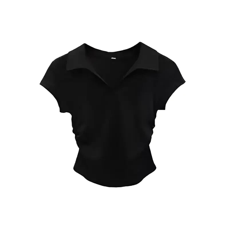 Coton été Sexy femmes t-shirt maigre mince basique solide haut court à manches courtes Polo t-shirt haut décontracté t-shirt pour les femmes LUNAVIA PANTS