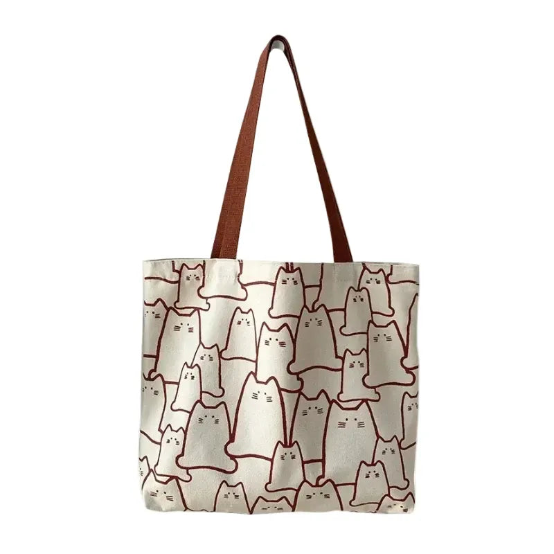 Tote Bag Kawaii Motif Félin – Grand Sac à Main en Toile LUNAVIA PANTS