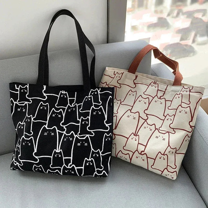 Tote Bag Kawaii Motif Félin – Grand Sac à Main en Toile LUNAVIA PANTS