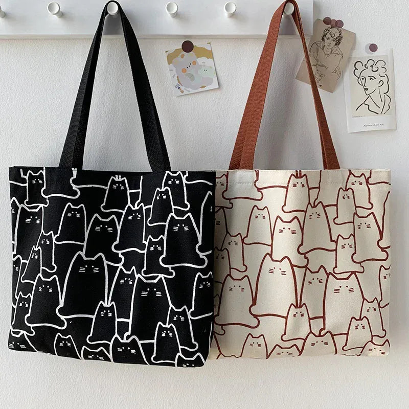 Tote Bag Kawaii Motif Félin – Grand Sac à Main en Toile LUNAVIA PANTS